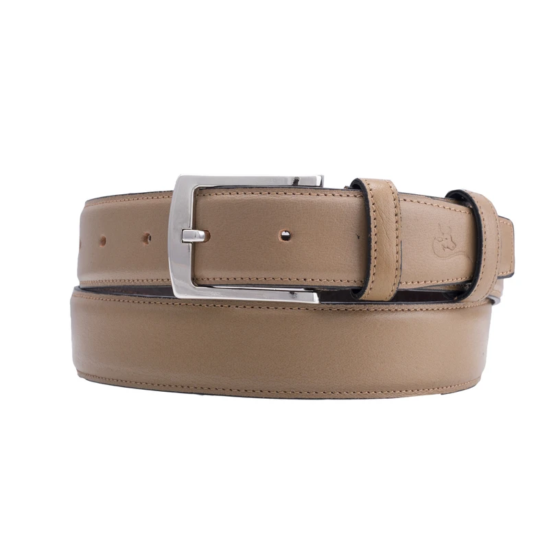 Classic brown leather belt with silver buckle